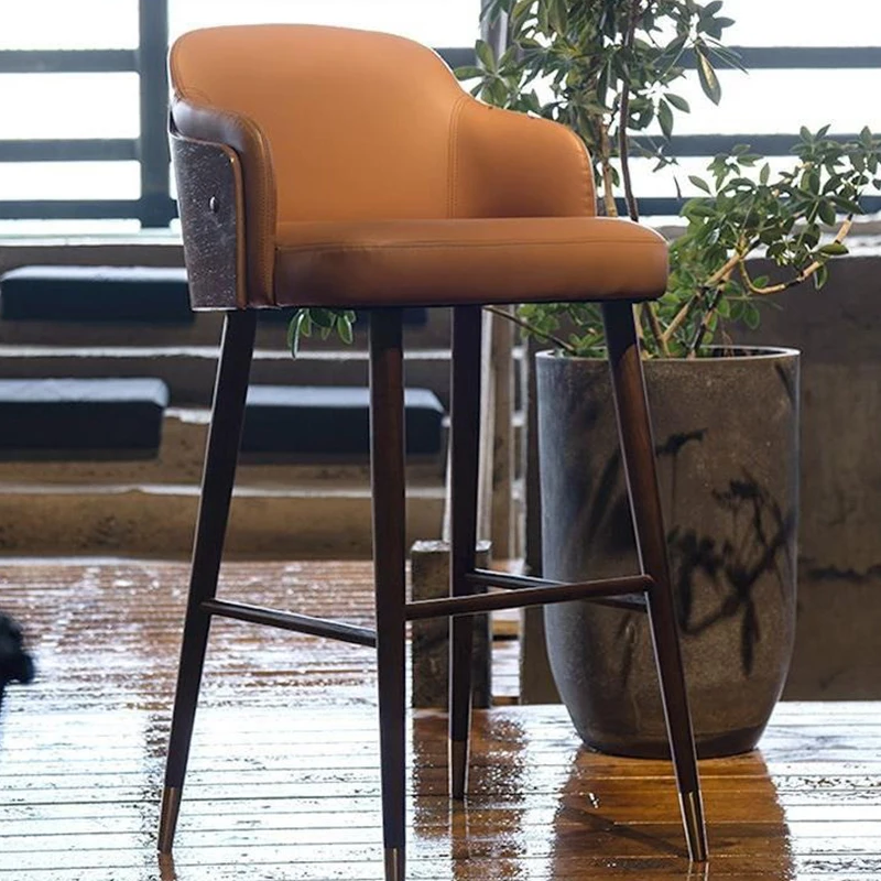Solid Wood Leather Chair Chairs Luxury Breakfast Height Adjustable Manicure Kitchen Stool Wooden Counter Backrest Bar Outdoor