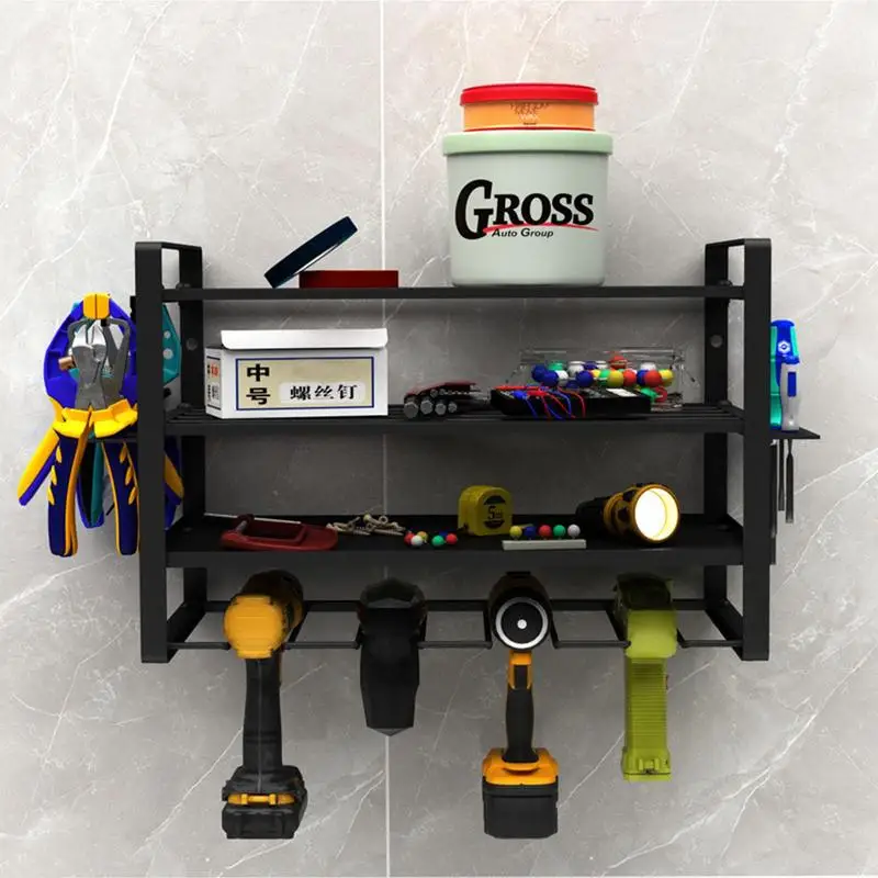 Four-level Electric Drill Organizer Wall-mounted Power Tool Rack Hand Drill Holder Garage Tool Storage Shelf Organization