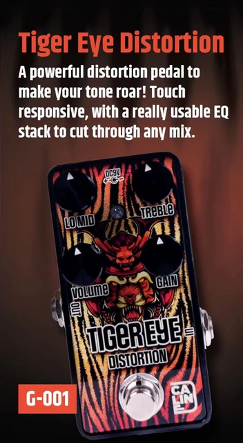 Pedale Distorsione Caline G-001 Tiger Eye | Per Chitarra | Controlli LoMid, Treble, Volume, Gain