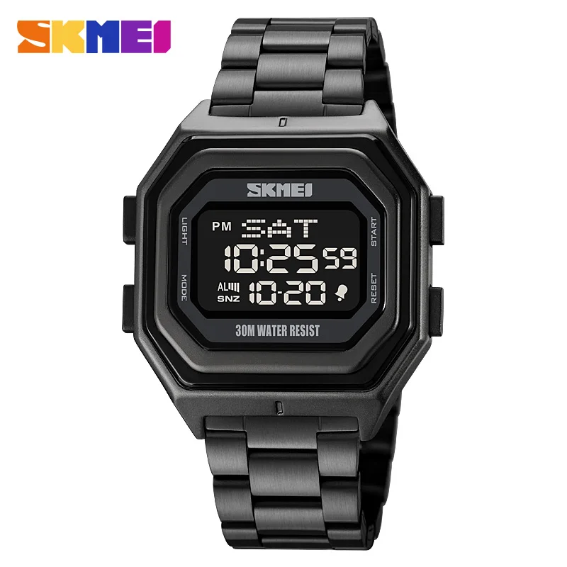 Digital Men's Watches Stainless Steel Digital Watch 5ATM Waterproof Men's  Watch Multifunctional Digital Watch with Alarm Clock Stopwatch Calendar LED