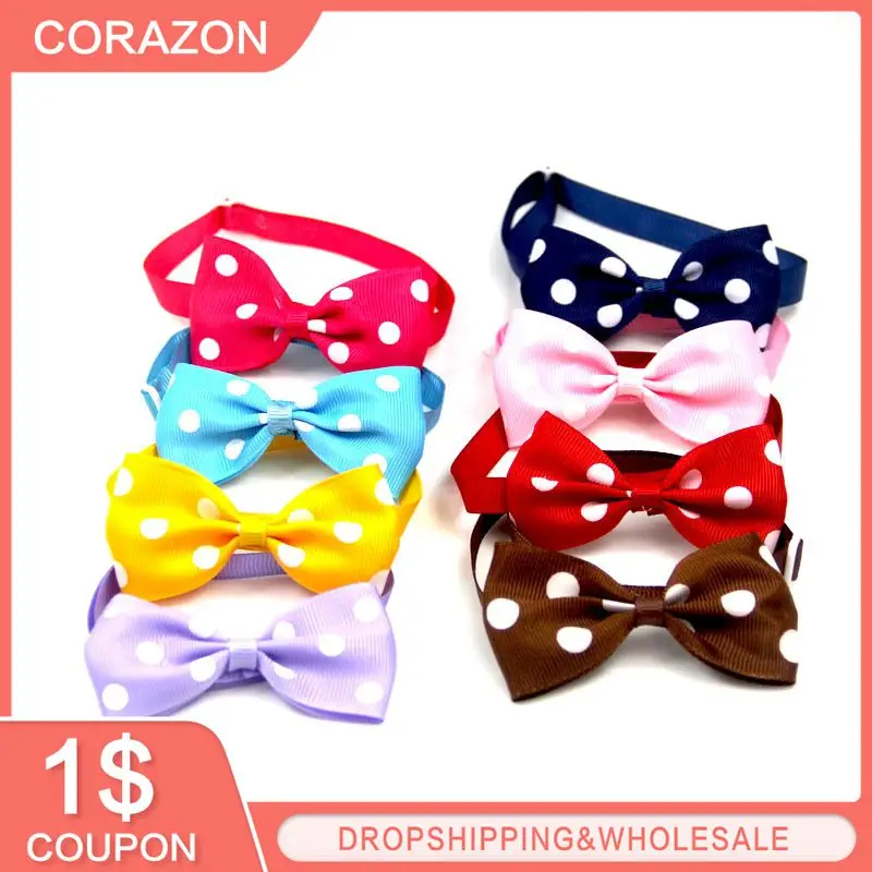 

1PCS Dots Pattern Versatile High-quality Ribbon Bow Tie For Pets Adjustable Cats Must-have Ribbon Adorable Durable Colorful