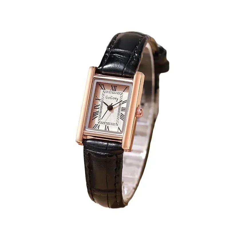 Women Watch Rectangle Case Gold Dial Quartz Wristwatch 