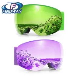 Findway Ski Goggles Magnetic Dual-Layer Lens 100% UV 400 Protection-Interchangeable Lens Anti-Fog Snowboard Sport for Women& Men