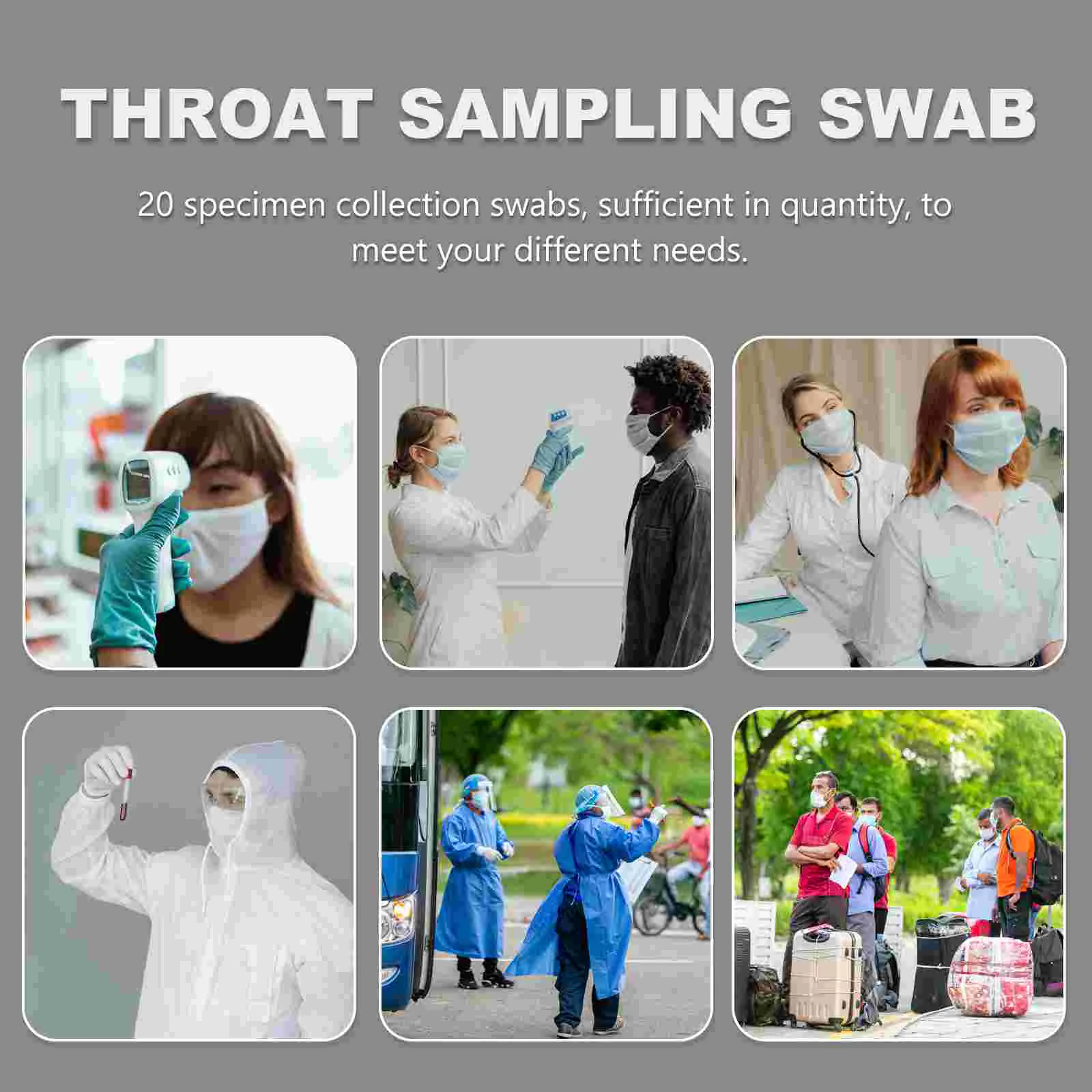 Disposable Flocking Swabs Specimen Collection Swabs Nasopharyngeal Cotton Buds al Testing Sample Gathering 20Pcs