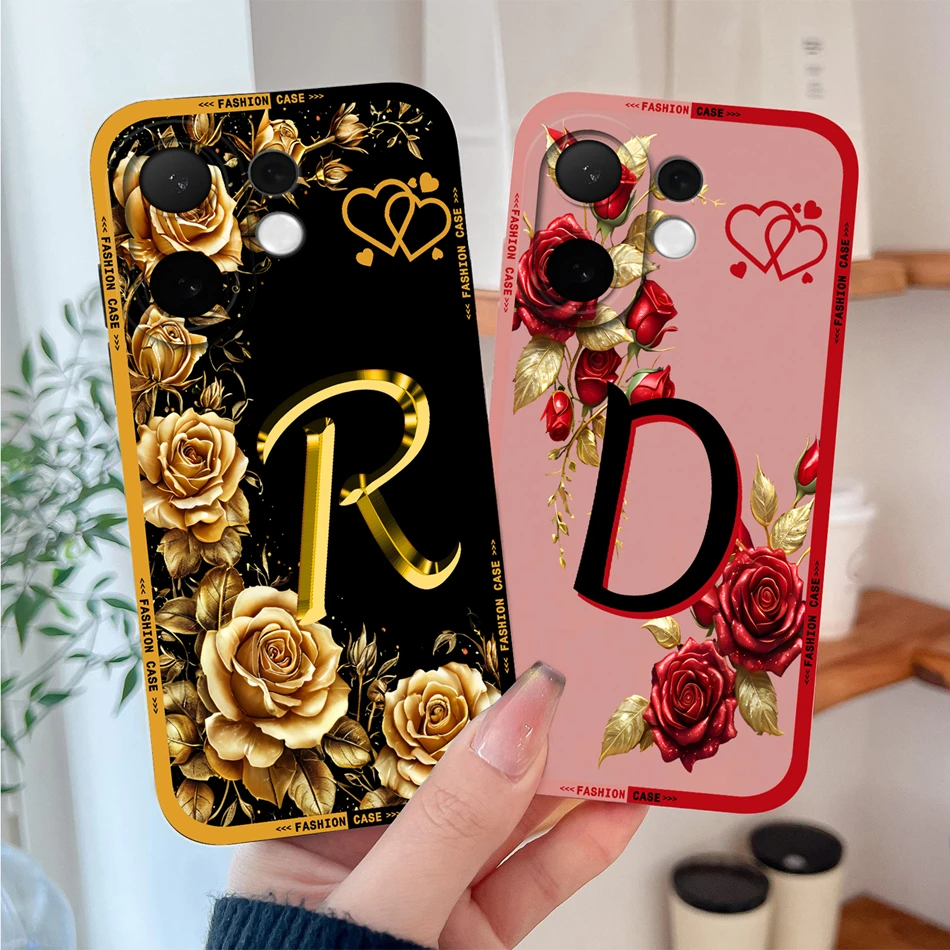 Fashionable Rose Letters Soft Liquid Silicone Phone Case with Camera Coverage and Anti-Drop Protection