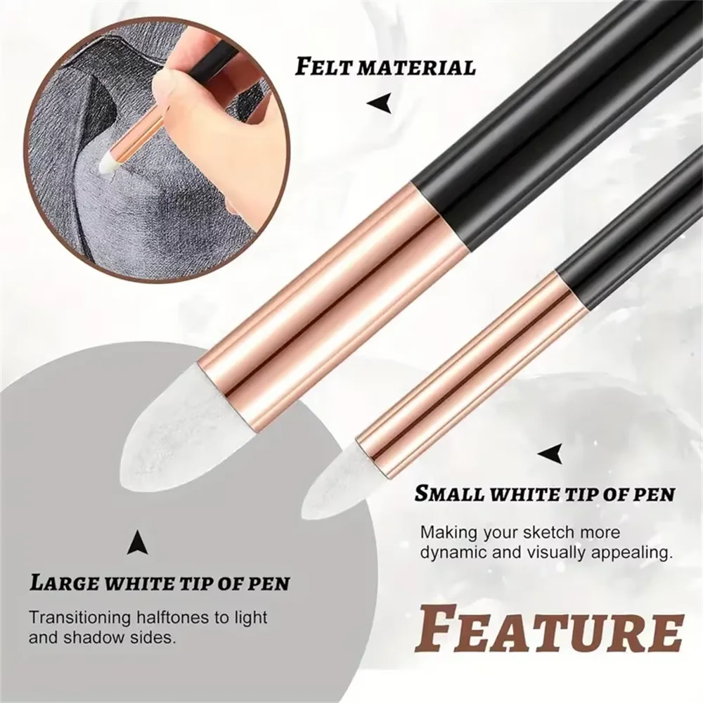 2Pcs Artist Blending Sponge Pen Double Headed Rubbing Brush Dual Tip Sketching Wipe Pen Drawing Art Blenders Tools 3