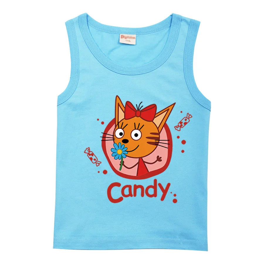 

Cartoon Kid-e-cats T Shirt Kids Three Kitten Russian T-Shirts Toddler Girls Funny Summer Clothes Baby Boys Sleeveless Tank Tops