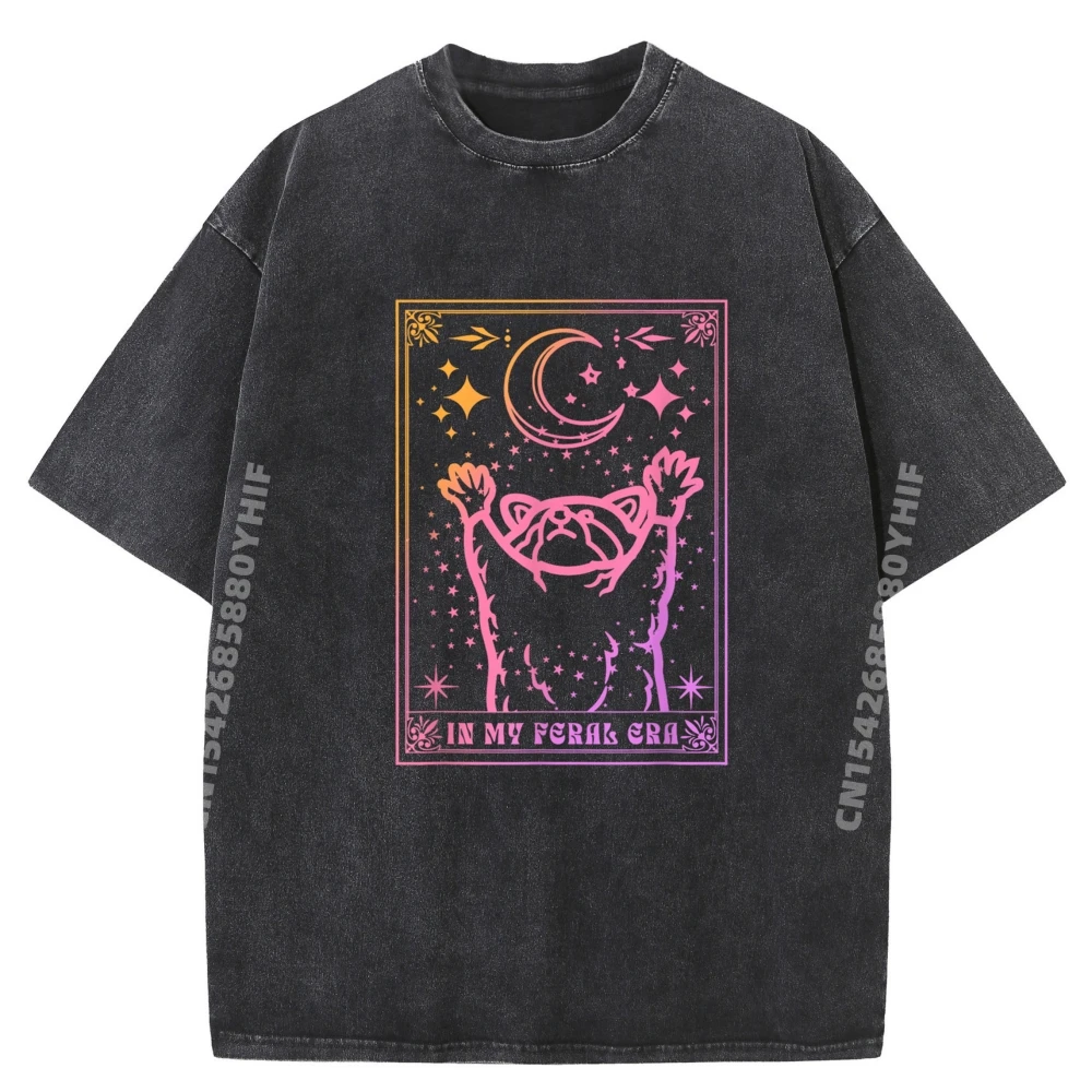 In My Feral Era Lover Gift T-Shirt Gift Idea 100% Cotton Christmas Tees Normal T-Shirt Retro washed Short Sleeve Newest O-Neck In My Feral Era Lover Raccoon_B19876 black