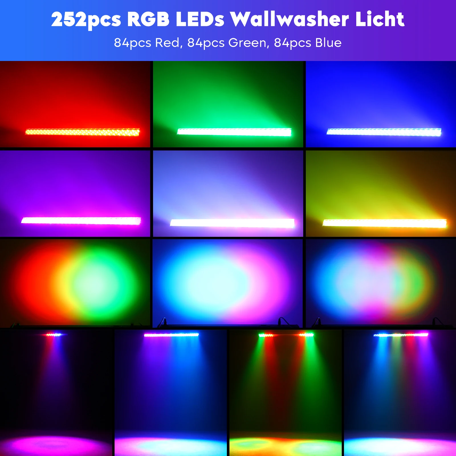 U'King 2Pcs 36W Wall Washer Lights Bar RGB 252LEDs Stage Light Bar DMX512 Wash Light For DJ KTV Concert Party Weddings Nightclub 2