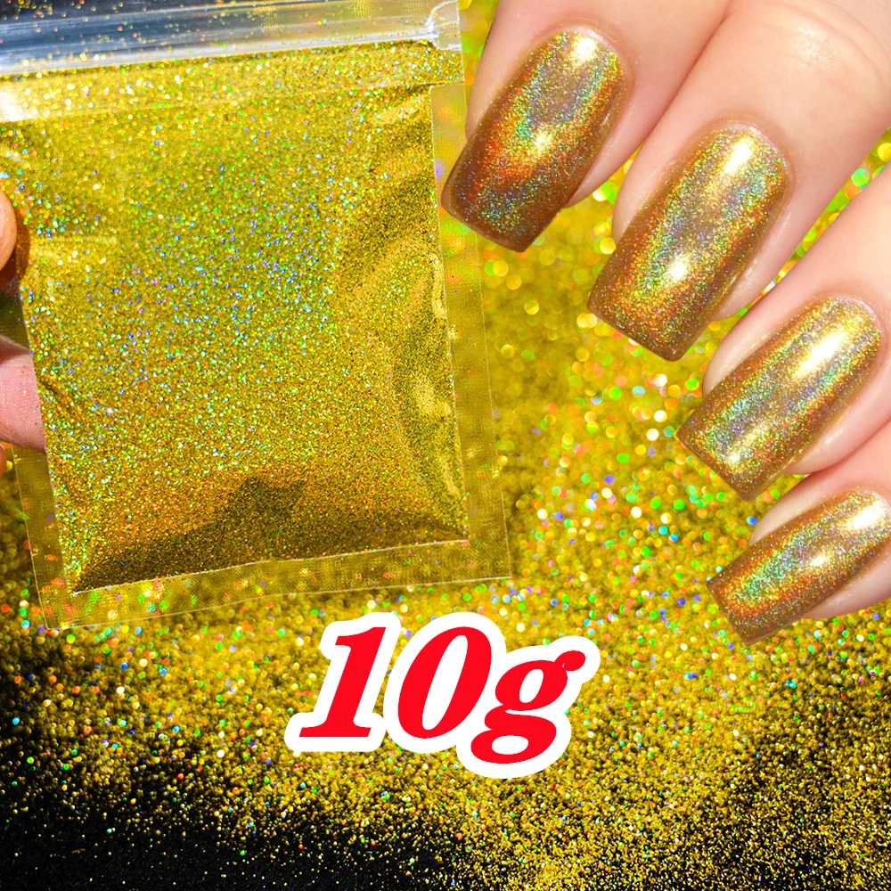10g Holographic Laser Silver Glitter Powder 0.2mm Rainbow Sparkly HOLO Powder 3D Dazzling Glitter Manicure BASHD-12541