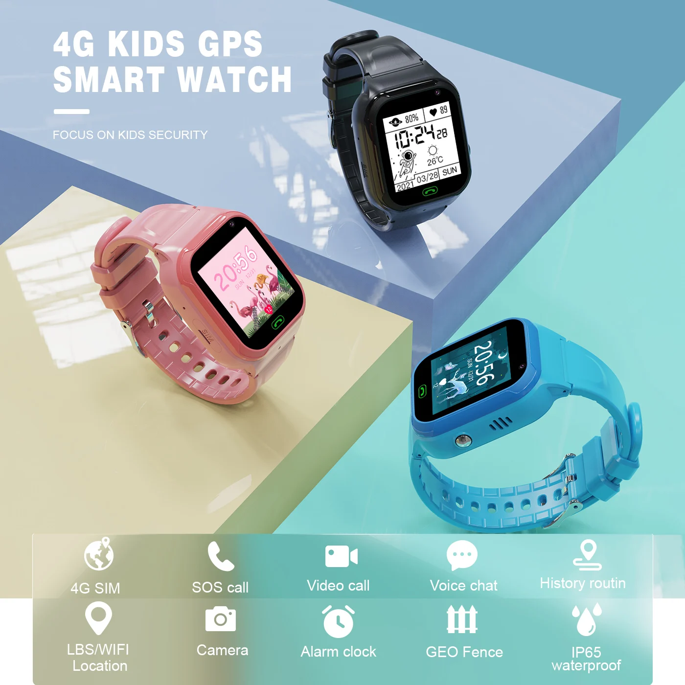 2020 새로운 스마트 워치 전화 GPS 시계 어린이 시계 4G Sim 카드 SOS 전화 반전 모니터 어린이를위한
