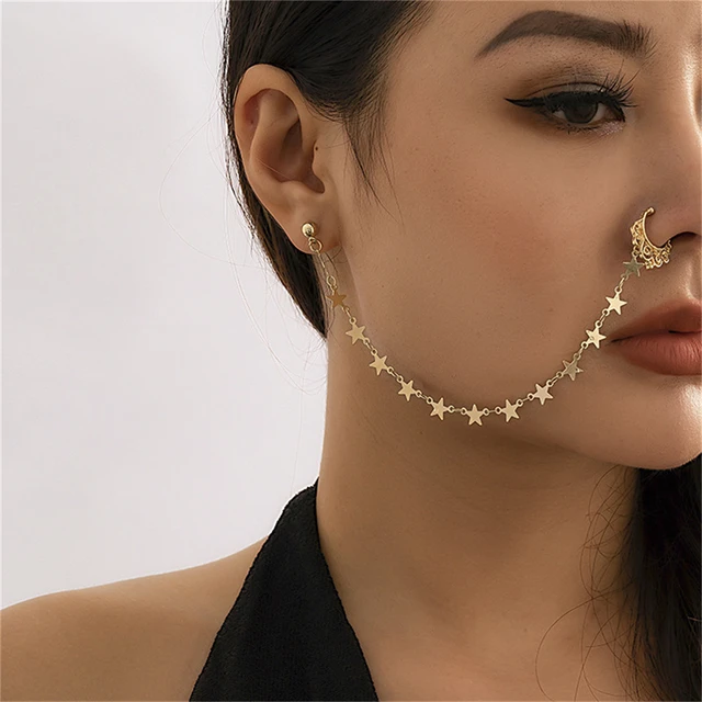 New 1Pcs Ear Hook Nose Ring Body Jewelry Tassel Chain Link Nose Piercing  Body Puncture Nostril Piercing for Women Jewelry - AliExpress