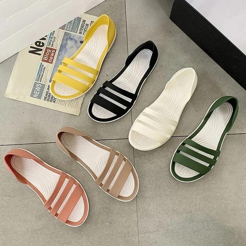 

2024 Fashion Open-Toed Slides Shoes For Women Summer Flat Sandals Candy Color Casual Beach Outdoot Female Ladies Jelly Slippers