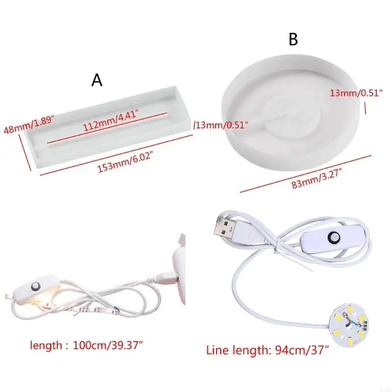 R3MC 실리콘 몰드 수지 공예 용 LED 조명 세트 DIY LED 조명 디스플레이 기본 라운드 스퀘어 조명 스탠드 크리스탈 아트