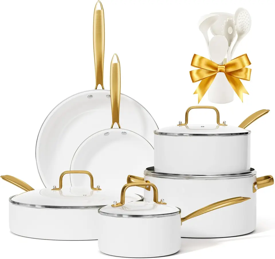 Nonstick Ceramic Cookware Set with Utensils 16 Piece