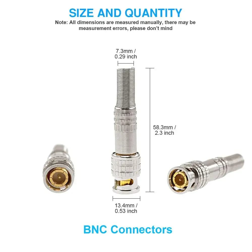 10pcs BNC JR-B25 Male Solderless BNC Male Female Connector for Cctv Camera System Connectors Coaxial CCTV Camera Accessories