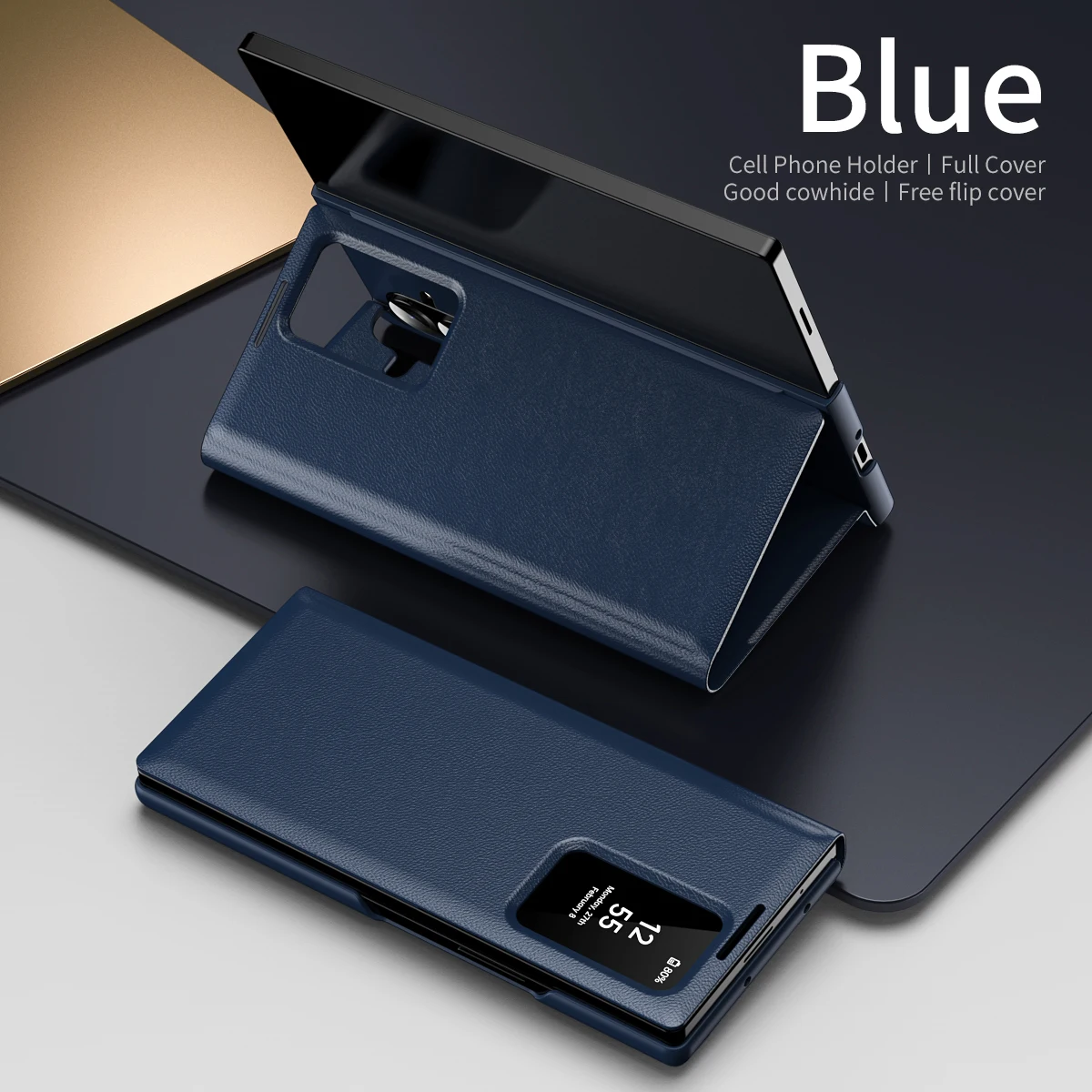 Deluxe Smart Leather Tri-Fold Case with Touch Window & Free-Flip Stand