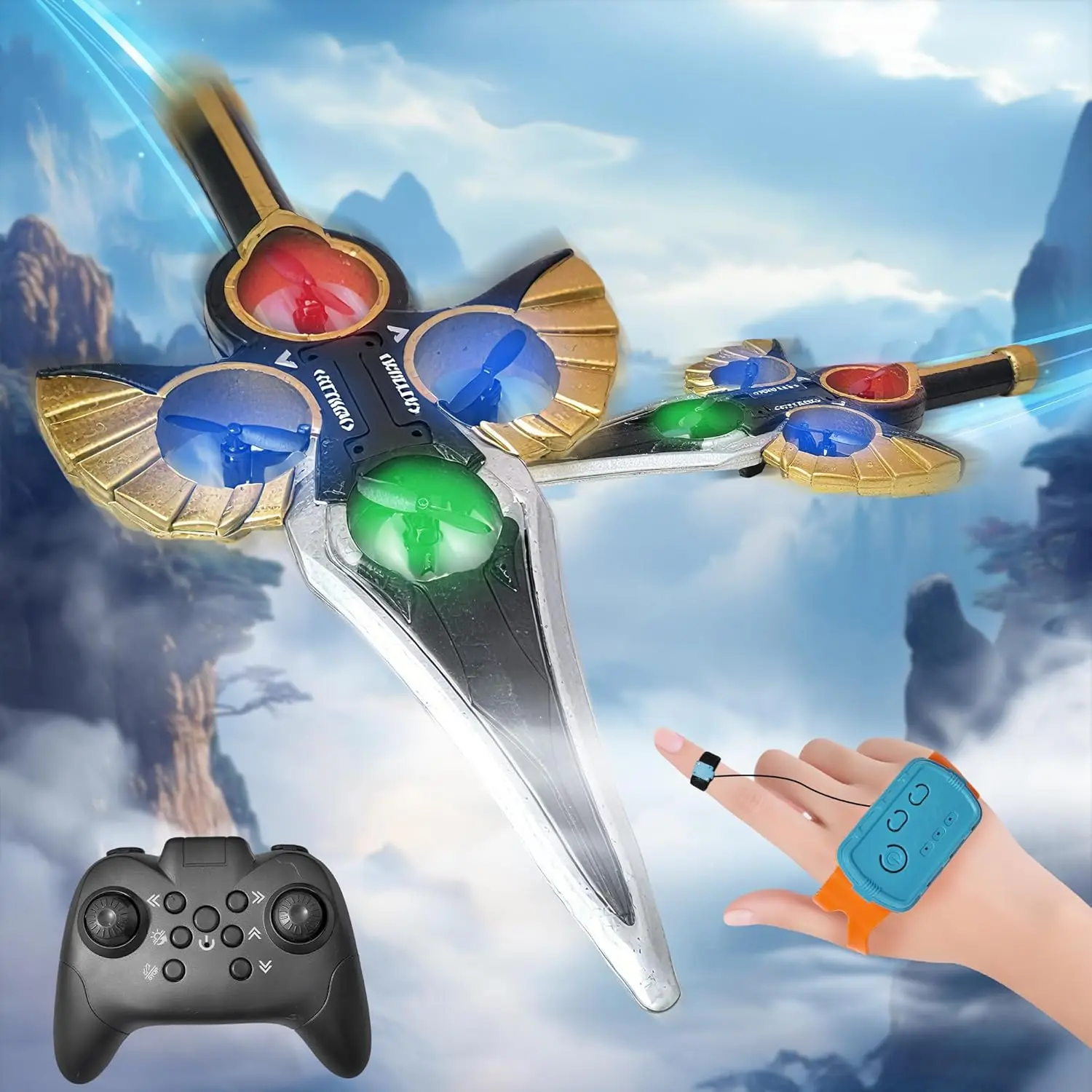 RC Flying Stunt Plane Toy with Hand Wave Controller and Lights