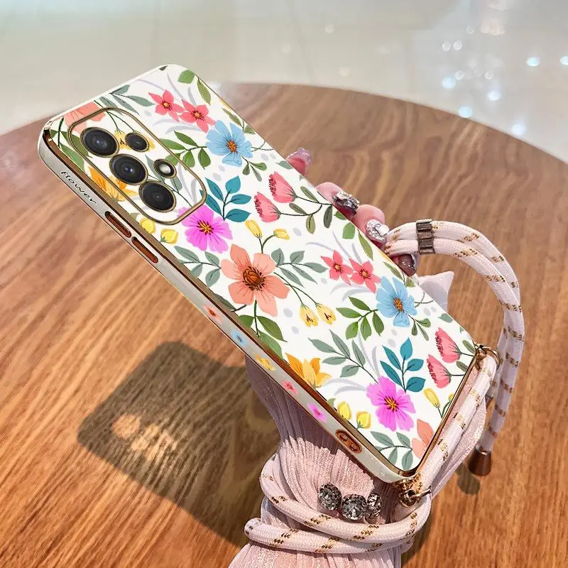 Vibrant Floral Lanyard Plating Phone Case Cover