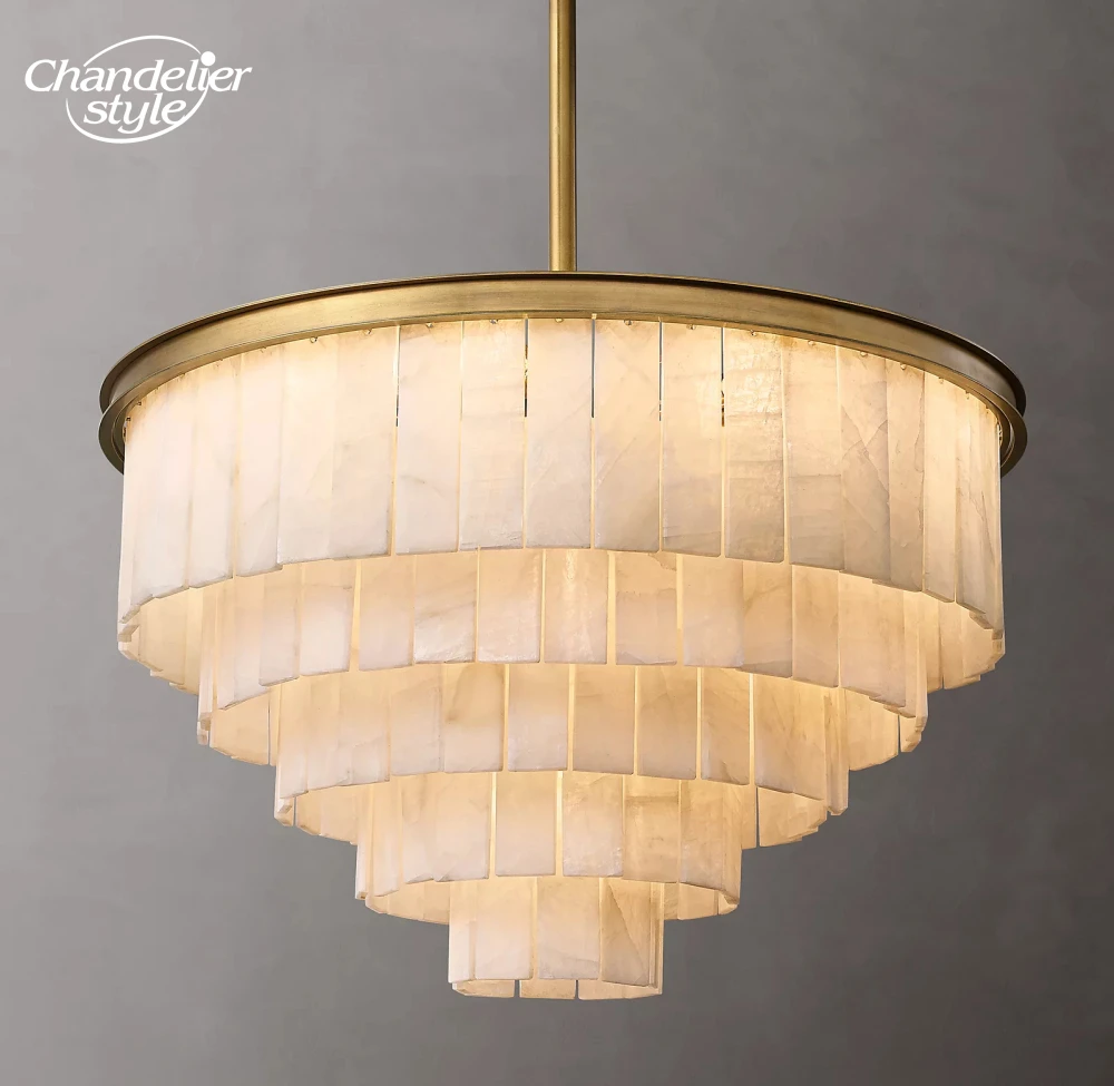 Glace Calcite Round Chandeliers Modern Classic LED Tiers Marble Stone Lights Fixture Farmhouse Living Room Dining Room Lamps