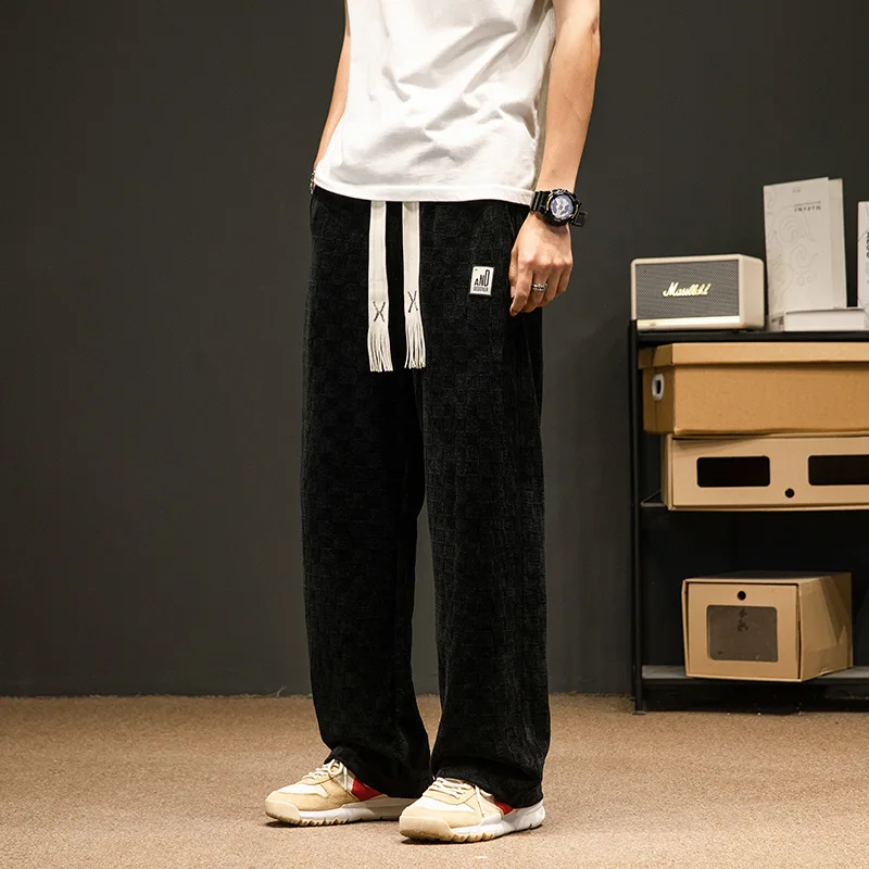 Men Plaid Pants Losse Hip Hop Sweatpants Korean Style Harem Pants
