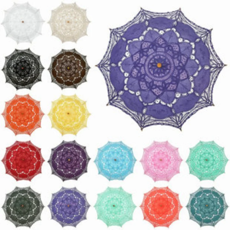 

New Lace Embroidery Bridal Umbrella Wooden Handle Wedding Party Accessories for Women