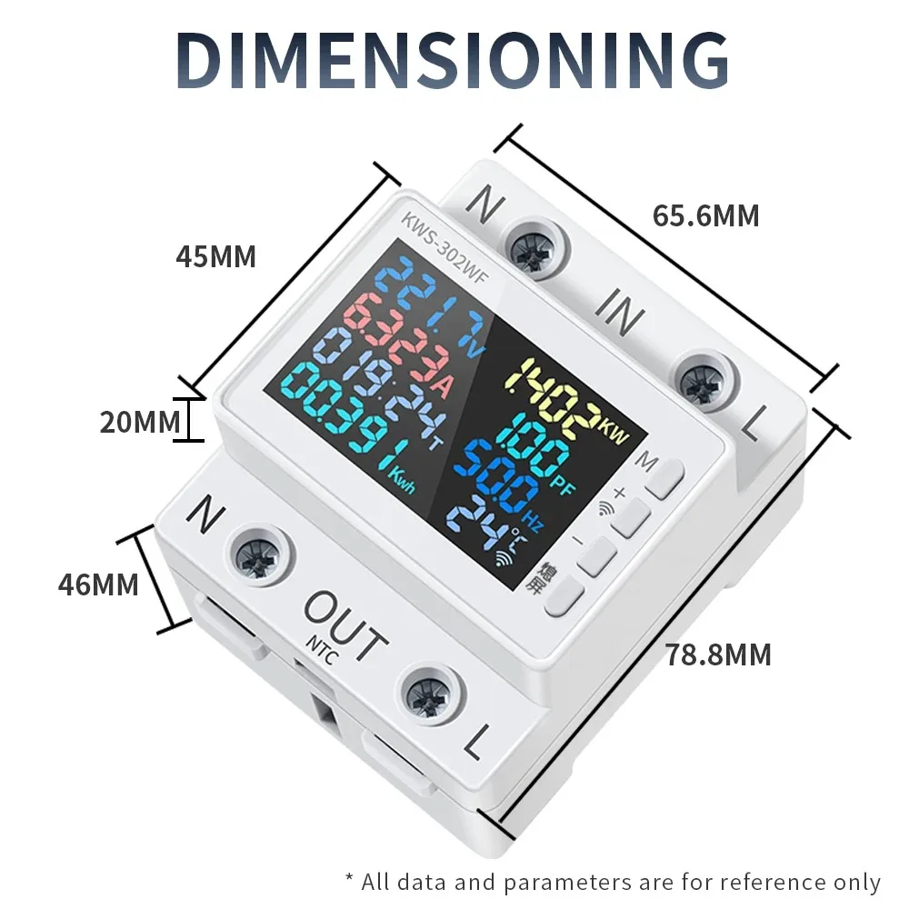 Power Meter Tuya WiFi 8in1 Digital Color Screen 2P 170-270V/63A