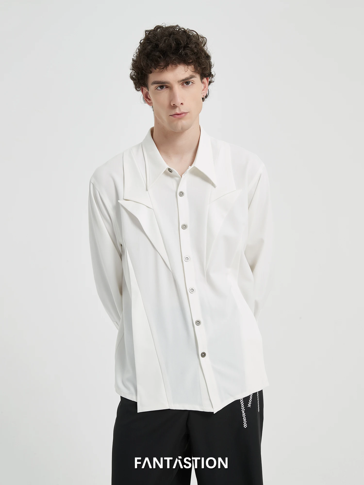 FANTASTION luxury design shirt Deconstructing and splicing light Multi layered patchwork loose shirt versatile long sleeve shirt