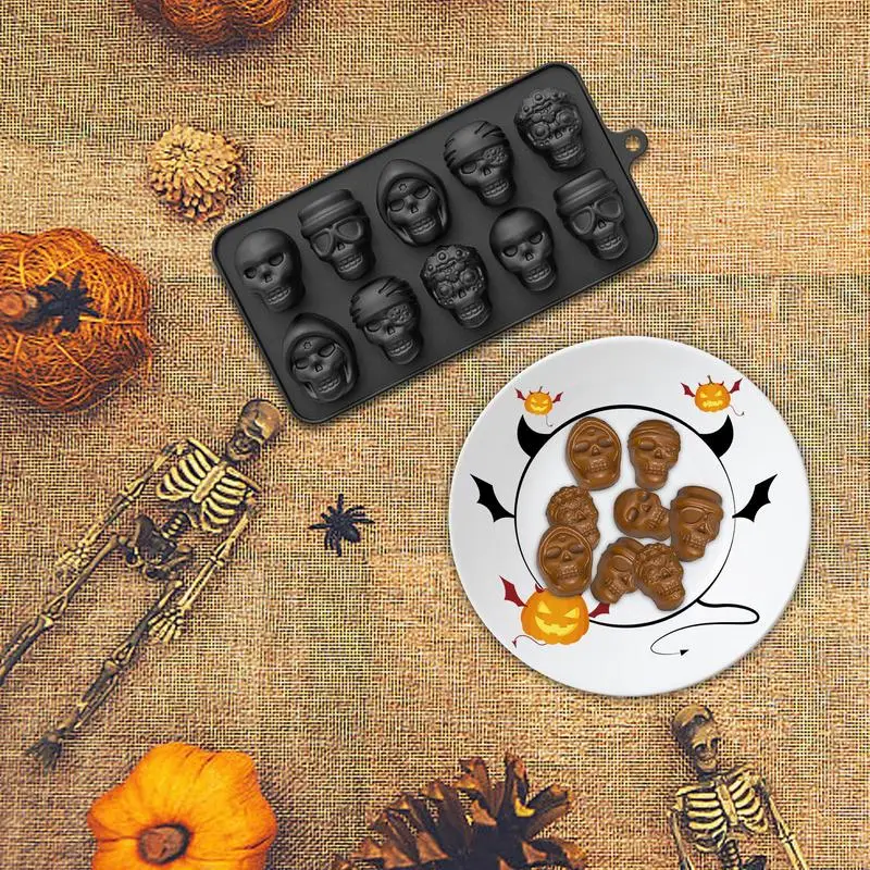 해골 할로윈 제빵기, 10 개 구멍 초콜릿 베이킹 도구, DIY 논스틱 케이크 베이킹 크리스마스 캔디 몰드 주방 액세서리