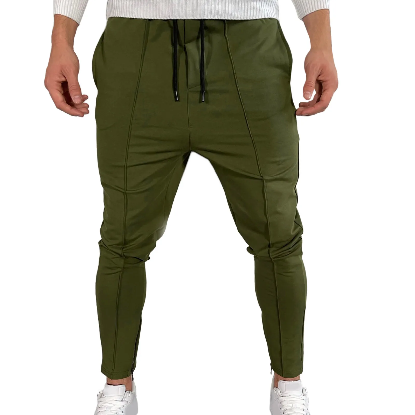 Men's Zipper Casual Tracksuit Pants Thin Sports Jogging Breathable No Elasticity Streetwear Trousers Pockets Sweatpants green sweatpants