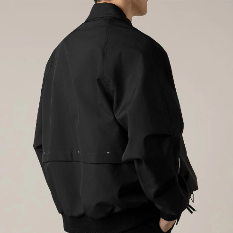 Men's elegant solid, Brown black coat, Loze Rappel plush top, zipper short jacket, vintage street wear