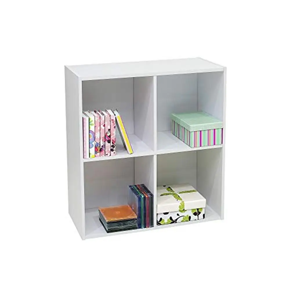 

Wood Cube Bookcase Shelving Organizer 4 Shelves White Finish Modern Style Bedroom Study Room Storage