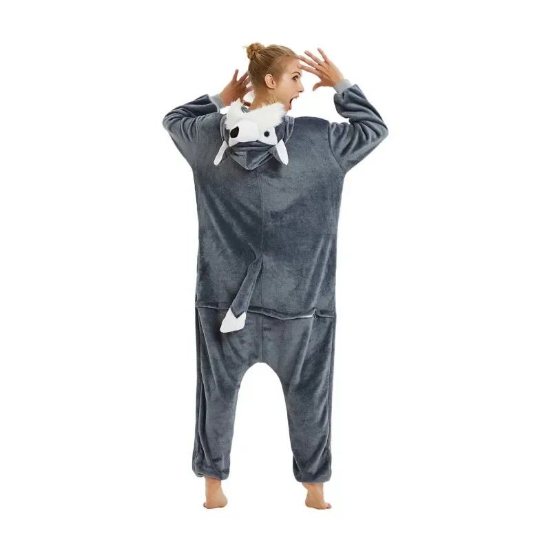 Adult Animal Grey Wolf Kigurumi Onesies Pajamas Direwolf Cosplay Costume Halloween Christmas Sleepwear Birthday Gifts