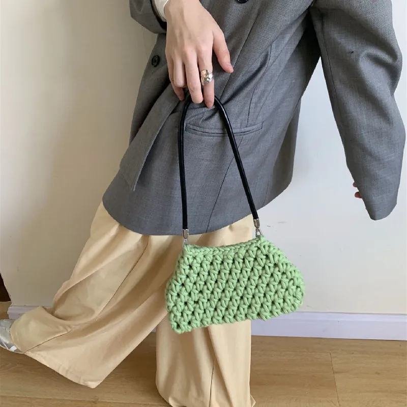 Solid Color Commuting Handbag Women's Versatile Shoulder Cotton Woven Bag New Small Fresh Square Underarm Bag Straw Bag