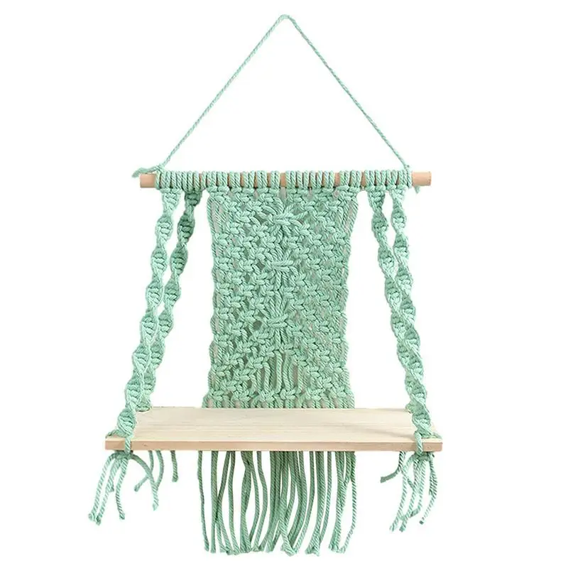 

Macrame Wall Hangings Shelf Hanging Rope Wall Mounted Floating Shelves Green Bohemian Wall Decor For Bedroom Living Room