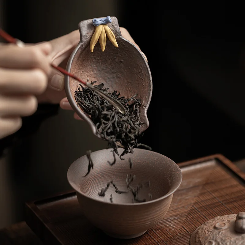 Coarse Pottery Tea Scoop Traditional Tea Leaf Holder Chahe Shovel Awakening Tea Ladle Oolong Tea Chinese Tea Set Collection Gift
