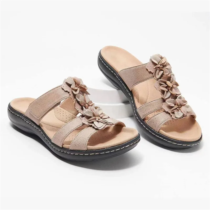 

Women Sneaker Slippers Summer 2023 Size 43 Hollow One-word Slippers Women's Casual Leather Wedge Sandals Flowers Beach Slippers