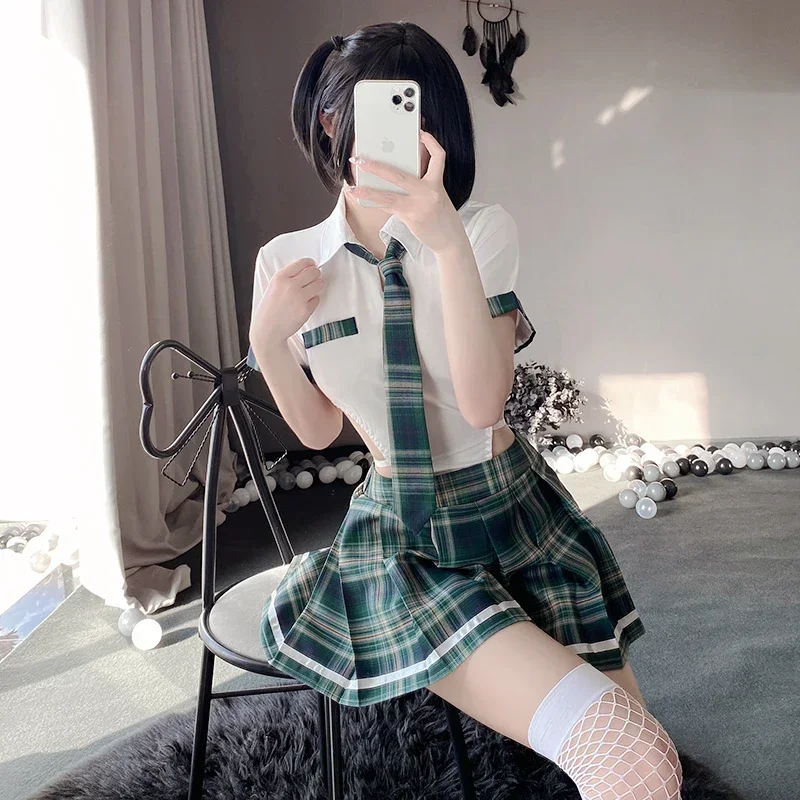 

Anime Japanese Student JK Uniform Sweet School Girl Cosplay Temptation Costumes Women Sexy Lingerie Bodysuit Skirt