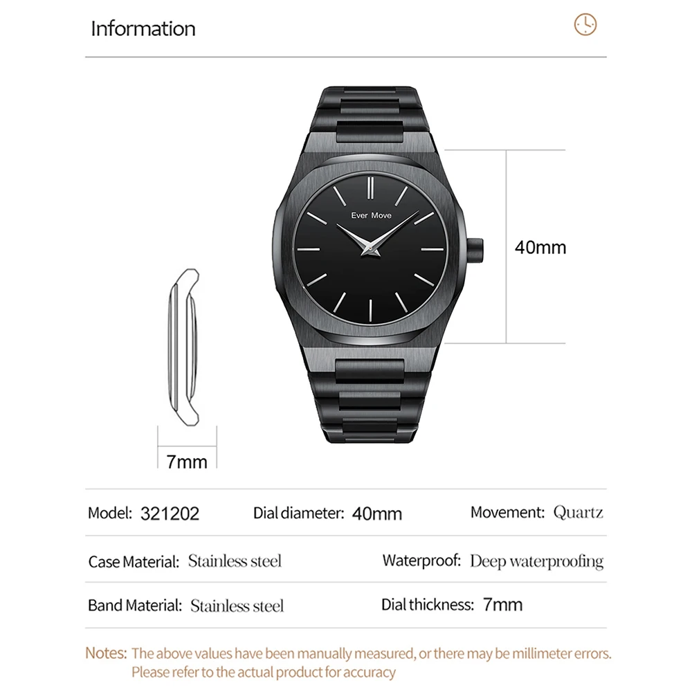 Ever Move Watches for Men Top Brand Luxury Chronograph Quartz Watch Fashion Business Waterproof Stainless Steel Wristwatch Black - Image 2