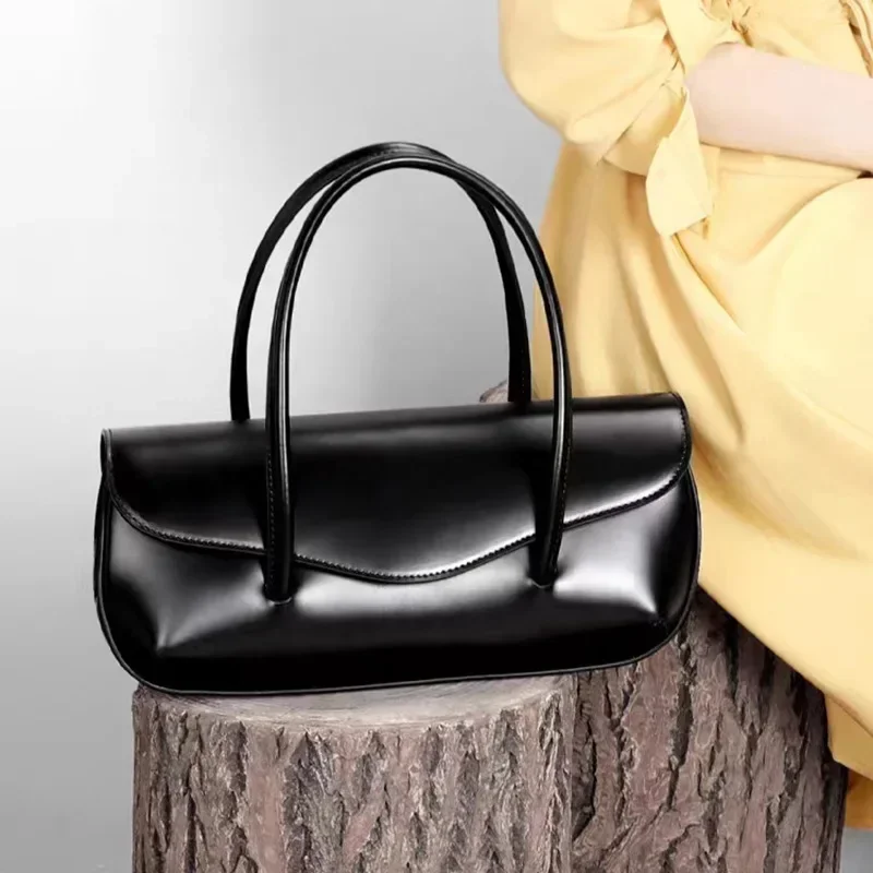 

2024 Women Purse Vintage Ladies Soft Oil Wax Leather Underarm Shoulder Bags Woman Bag Luxury Designers Rectangular Handbag