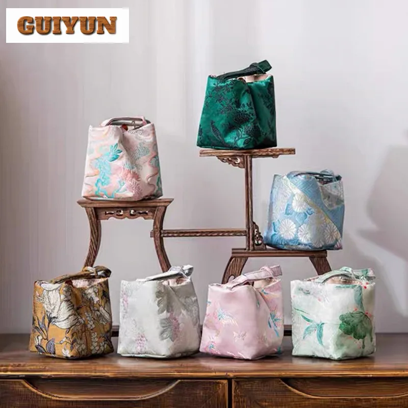 Chinese Yarn Woven Brocade Tea Cozies Zen Tea Cozy For Teapot Portable Small Bag Travel Set Bag For Supplies Craft Gifts
