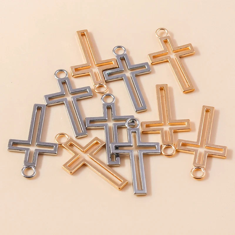 Leslie 10 Stück 21*38mm Gold- und Silberplattierte Hohlkreuz-Anhänger für Schmuckherstellung Damen Herren Punk Hip Hop Kruzifix Anhänger Halskette