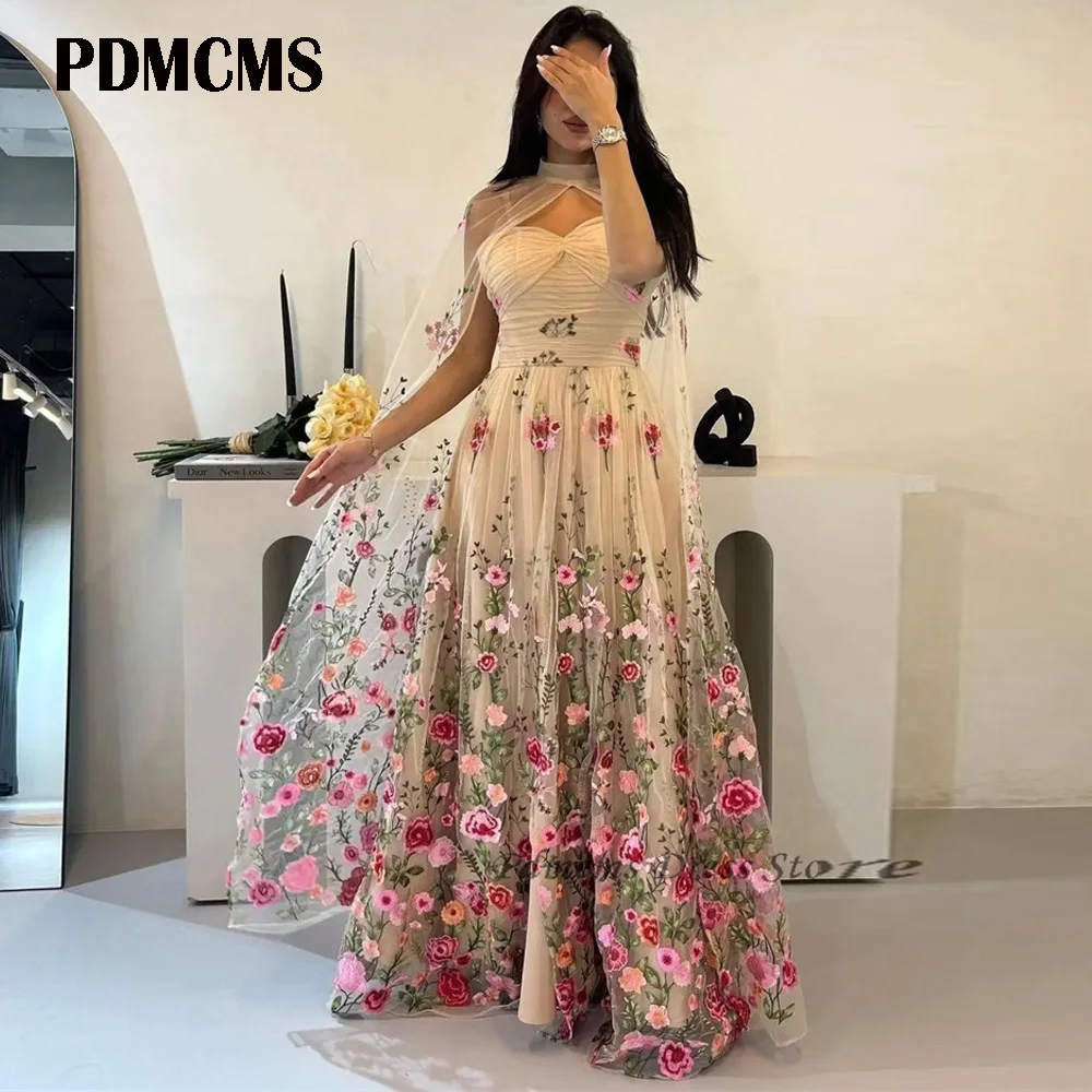 

PDMCMS Elegant A-Line Evening Dresses Floral Printed Sweetheart Prom Dress Women Floor Length Cocktail Party Gowns Custom Size