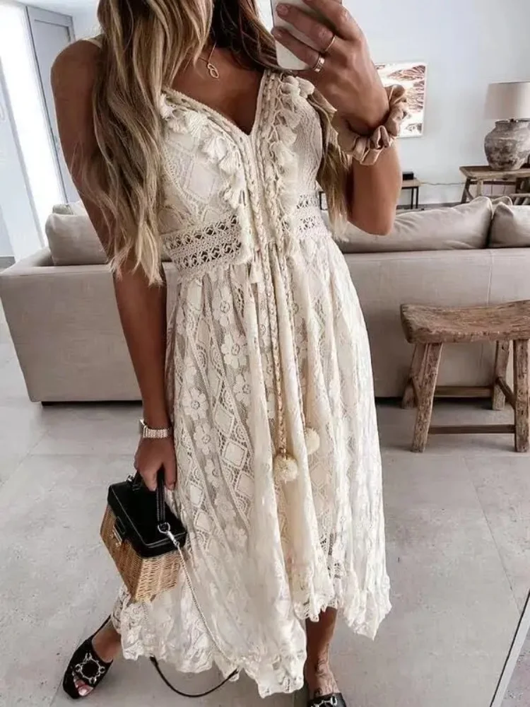 Vestido Feminino Longo de Renda sem Manga