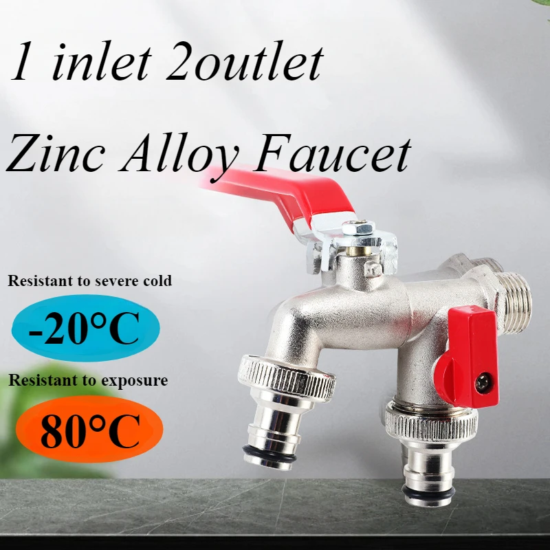 Garden Bibcocks Industrial and Home Irrigation Zinc Alloy Garden Bibcocks Outdoor 1 Inlet 2 Outlet Bibcock with Dual Nipple and Bathroom Faucet