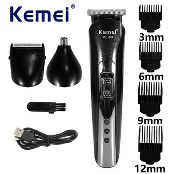 Kemei KM-1506 3-in-1 Electric Shaver & Trimmer – USB Rechargeable Grooming Kit 1