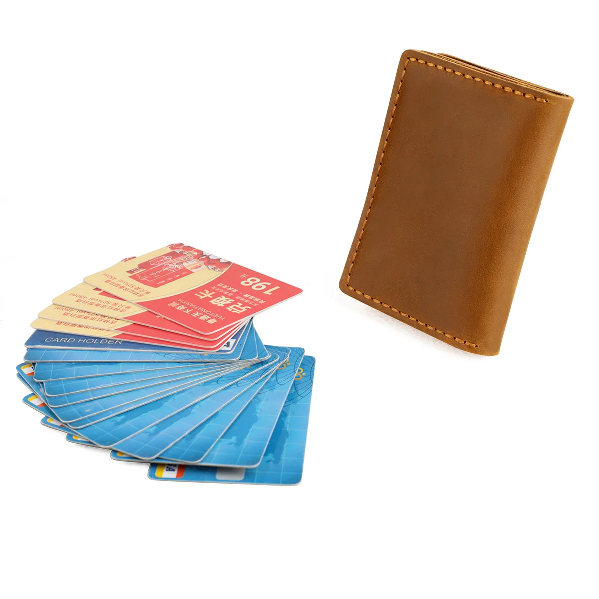 Genuine Leather Business Card Holder Name Card Case Credit Card Wallet with Hasp Snap Handmade 100% Leather Short Wallet for Men