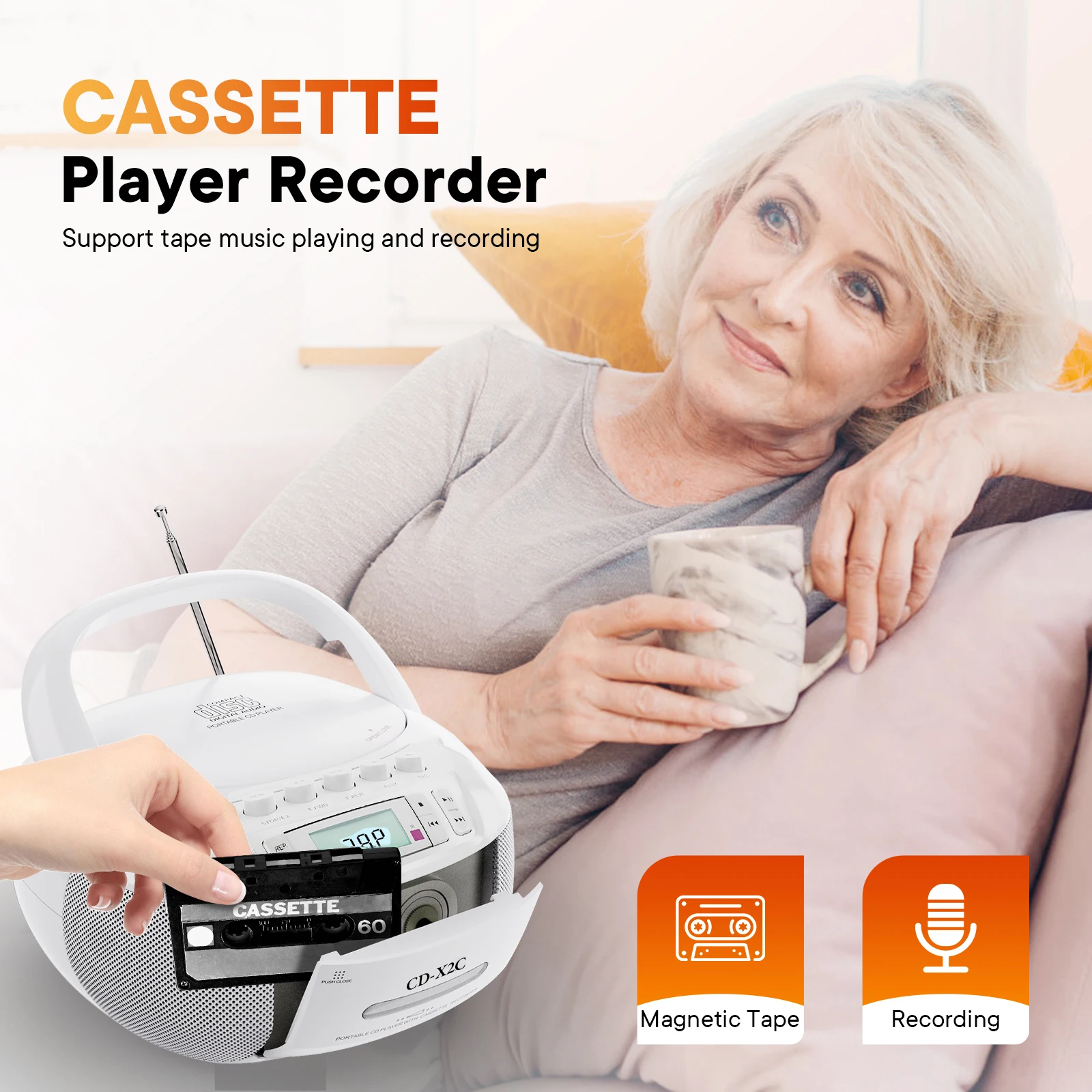 Portable CD player with cassette recorder Bluetooth CD cassette boombox with AM FM radio and remote USB MP3 playable
