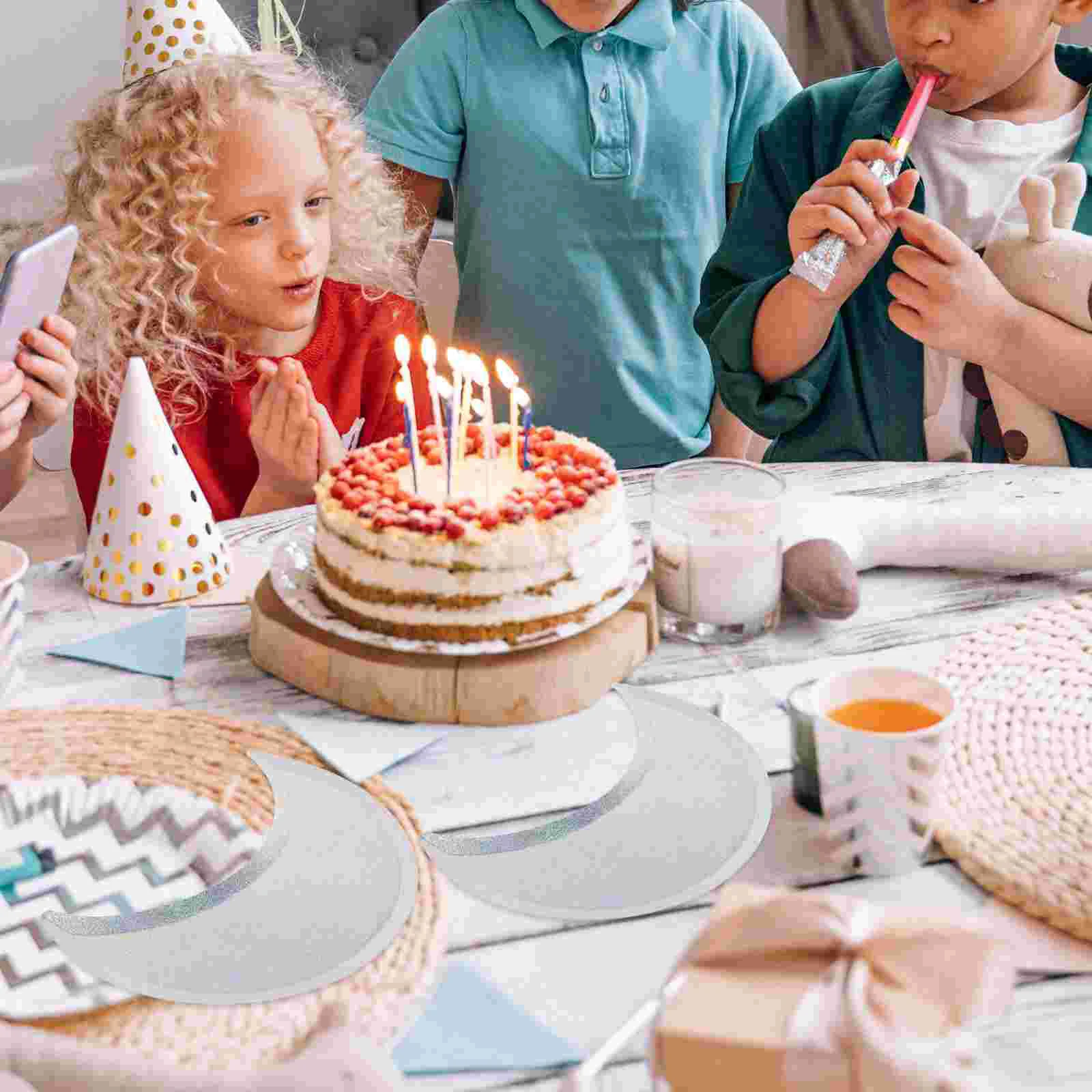 8Pcs Silver Plate Disposable Paper Plates Dishes Party Tableware Celebration Supplies Kids Dessert Plates Cake