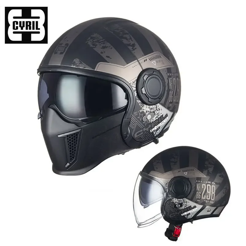 CYRIL OP12A Cascos de motocicleta retro para hombres y mujeres Cascos de motocicleta modulares Cascos integrales Casco abierto Lente doble DOT